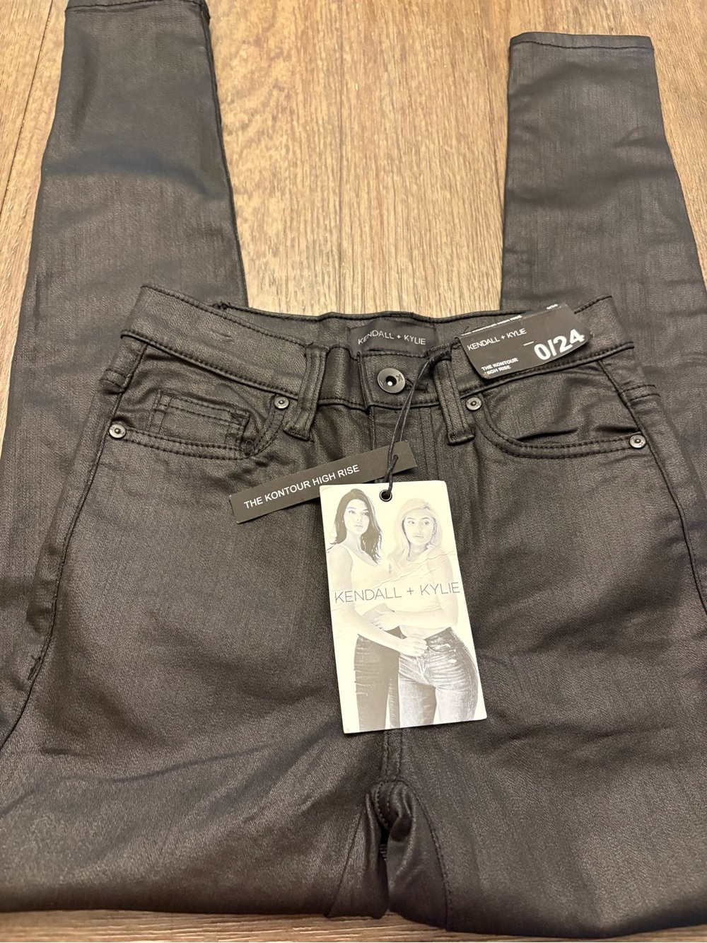 Kendall & Kylie High-Rise Coated Black Skinny Jeans Size 0/24 New With Tags